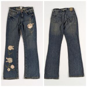 Z. Cavaricci Retro Size 8 Vintage Flare Blue Jeans with Floral Embellishments